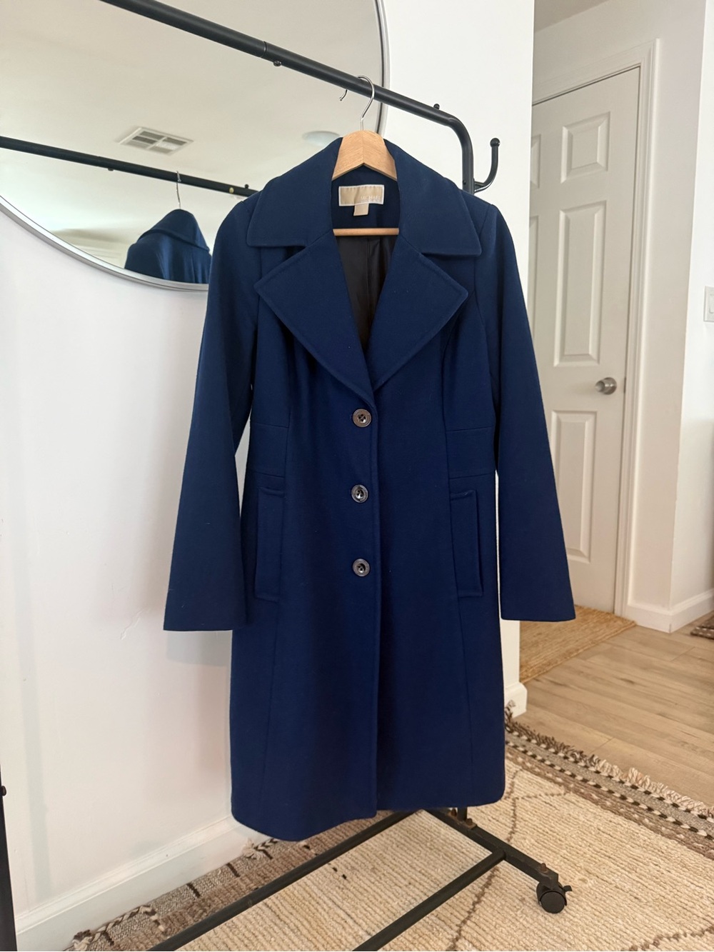 Michael Kors Navy Single-Breasted Wool Pea Coat